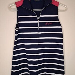 POLO Ralph‎ Lauren Golf sleeveless quarter zip navy blue white stripe pink SP